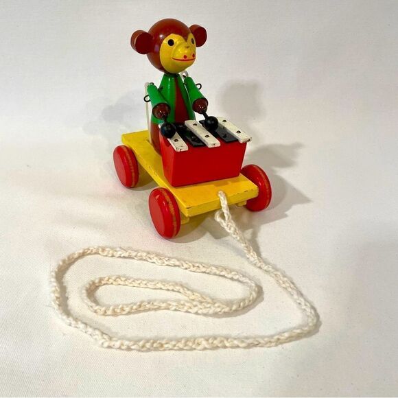 Monkey playing xylophone antique pull toy - Picture 1 of 11